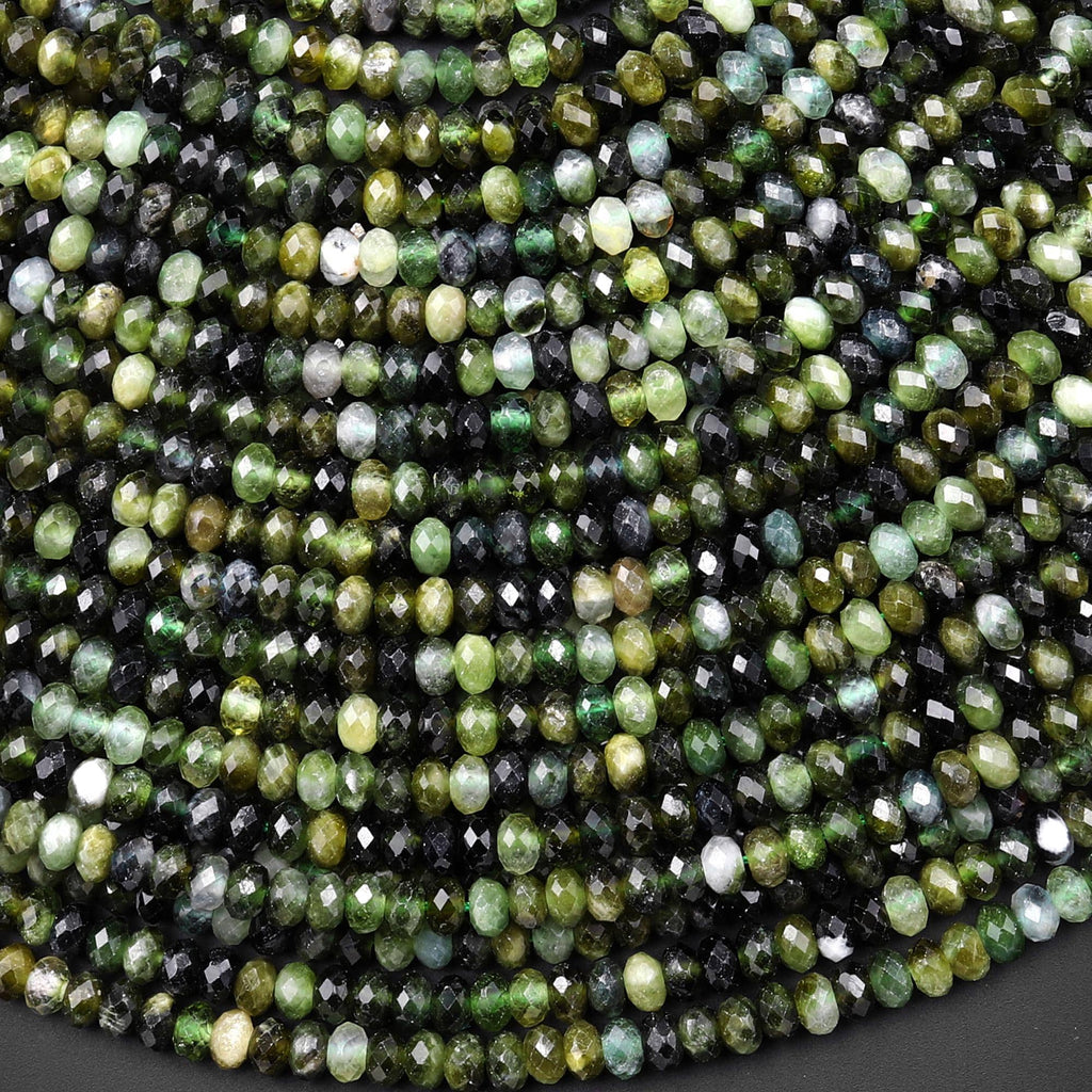 Faceted Natural Green Tourmaline 3mm 4mm Rondelle Beads Diamond Cut Gemstone 15.5" Strand