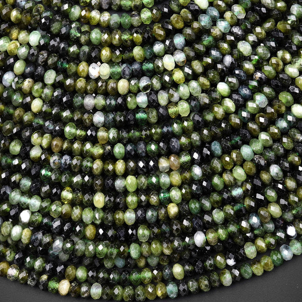Faceted Natural Green Tourmaline 3mm 4mm Rondelle Beads Diamond Cut Gemstone 15.5" Strand