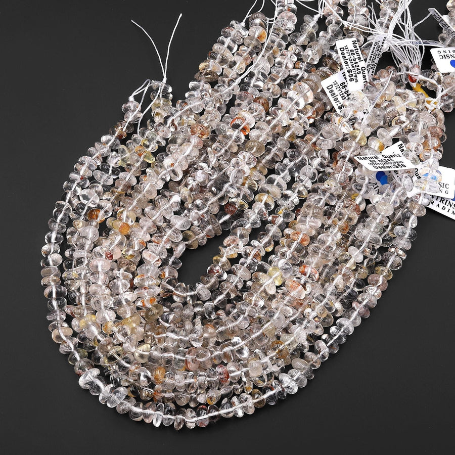 Rare Natural Golden Phantom Rock Quartz Beads Freeform Center Drilled Healing Crystal Nuggets 15.5" Strand