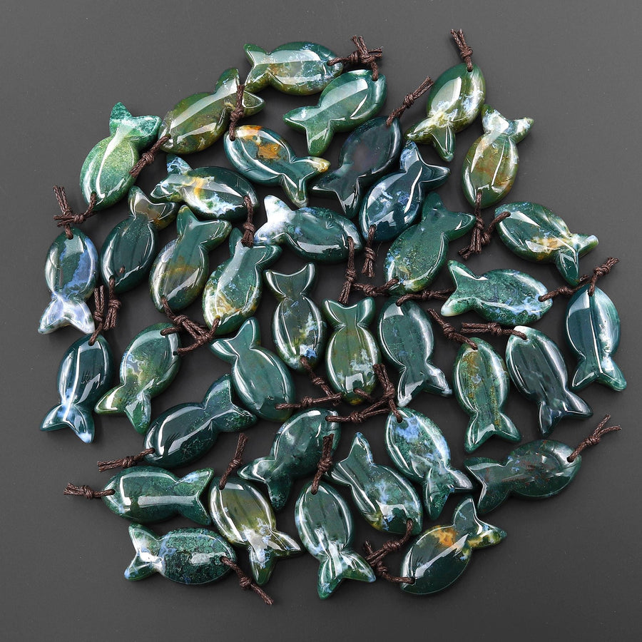 AAA Hand Carved Natural Gemstone Fish Pendant Blue Sodalite Green Aventurine Rock Rose Quartz Amethyst Tiger's Eye Moss Agate Red Jasper