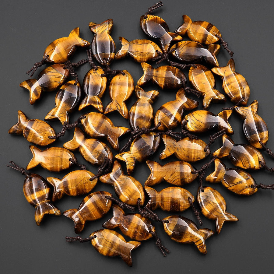 AAA Hand Carved Natural Gemstone Fish Pendant Blue Sodalite Green Aventurine Rock Rose Quartz Amethyst Tiger's Eye Moss Agate Red Jasper