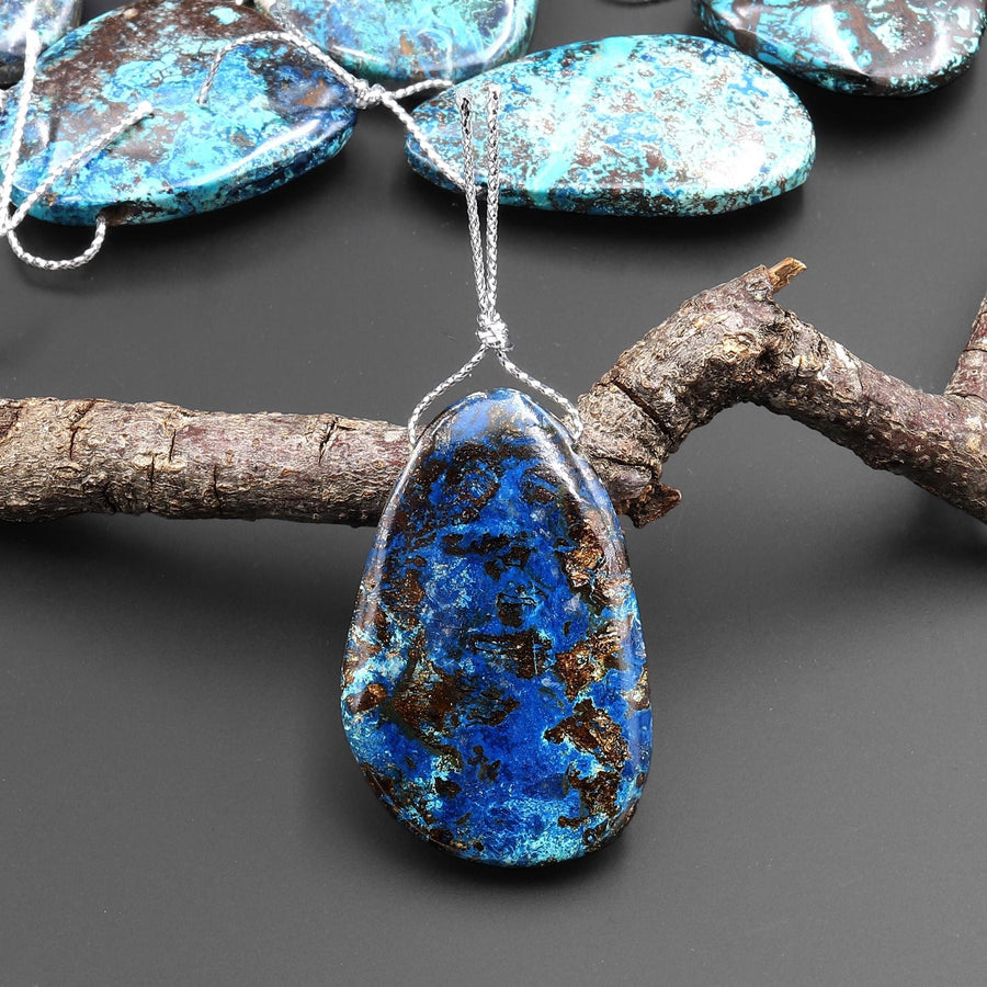 Rare Genuine Natural Shattuckite Freeform Teardrop Pendant Azurite Chrysocolla Gemstone from the Old Arizona Copper Mine