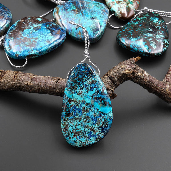Rare Genuine Natural Shattuckite Freeform Teardrop Pendant Azurite Chrysocolla Gemstone from the Old Arizona Copper Mine