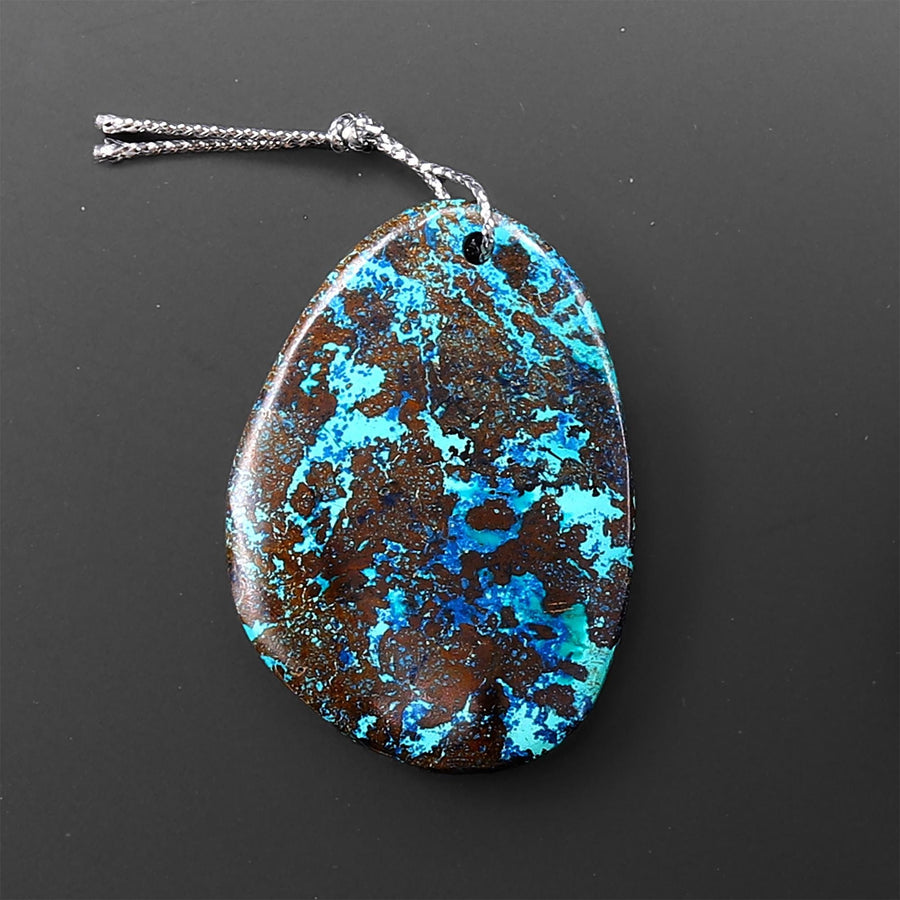 Rare Genuine Natural Shattuckite Triangle Freeform Oval Teardrop Pendant Azurite Chrysocolla Gemstone from the Old Arizona Copper Mine A1