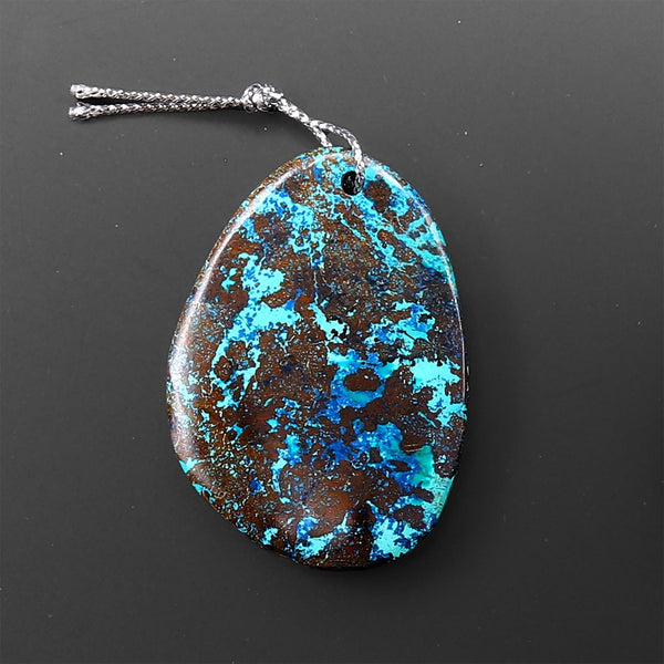 Rare Genuine Natural Shattuckite Triangle Freeform Oval Teardrop Pendant Azurite Chrysocolla Gemstone from the Old Arizona Copper Mine A1