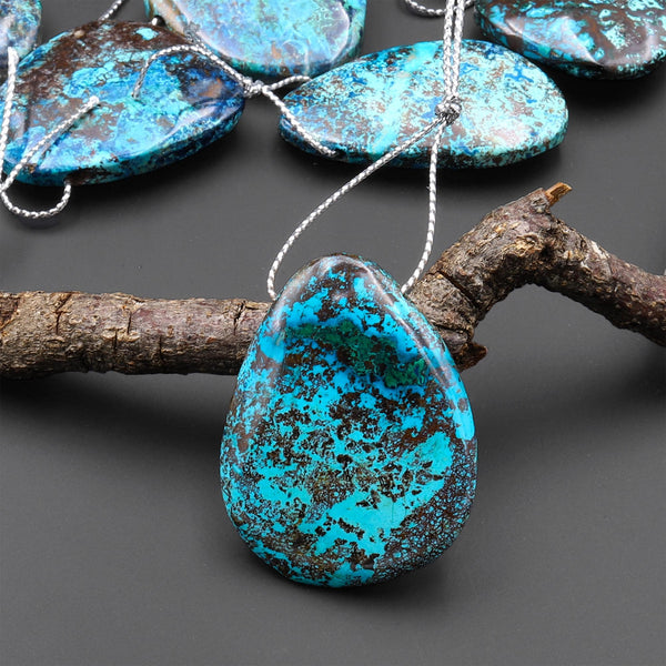 Rare Genuine Natural Shattuckite Freeform Teardrop Pendant Side Drilled Azurite Chrysocolla Gemstone from the Old Arizona Copper Mine A5