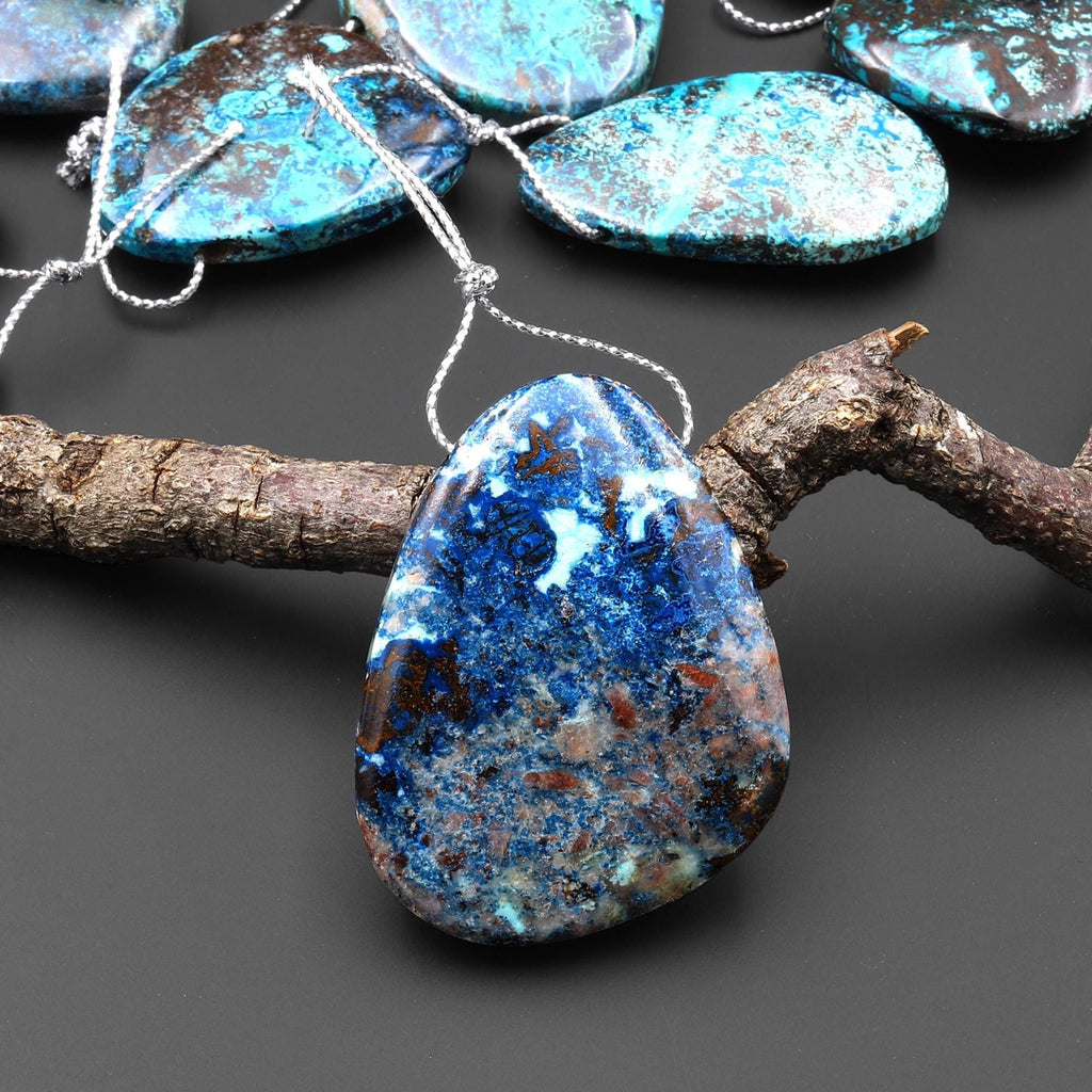 Rare Genuine Natural Shattuckite Freeform Teardrop Pendant Side Drilled Azurite Chrysocolla Gemstone from the Old Arizona Copper Mine A6