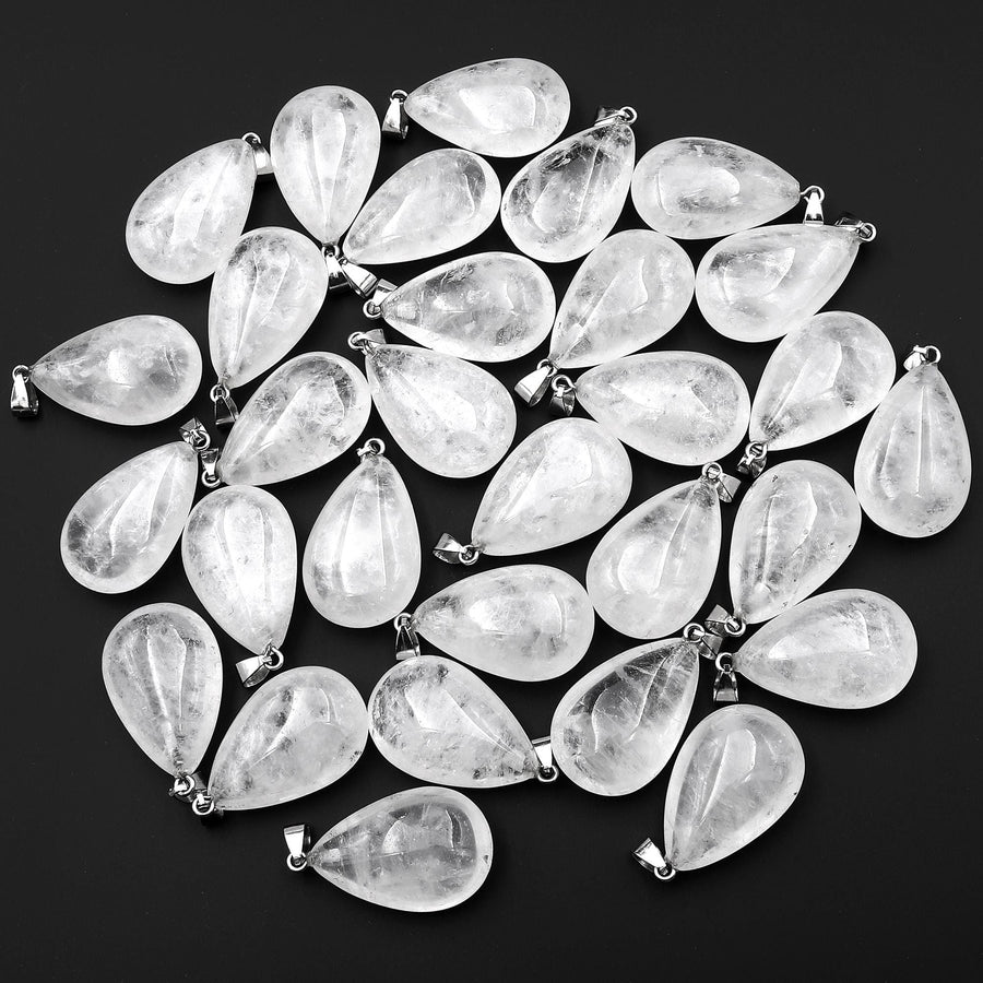Natural Rock Crystal Quartz Teardrop Pendant Natural Healing Crystal Focal Bead
