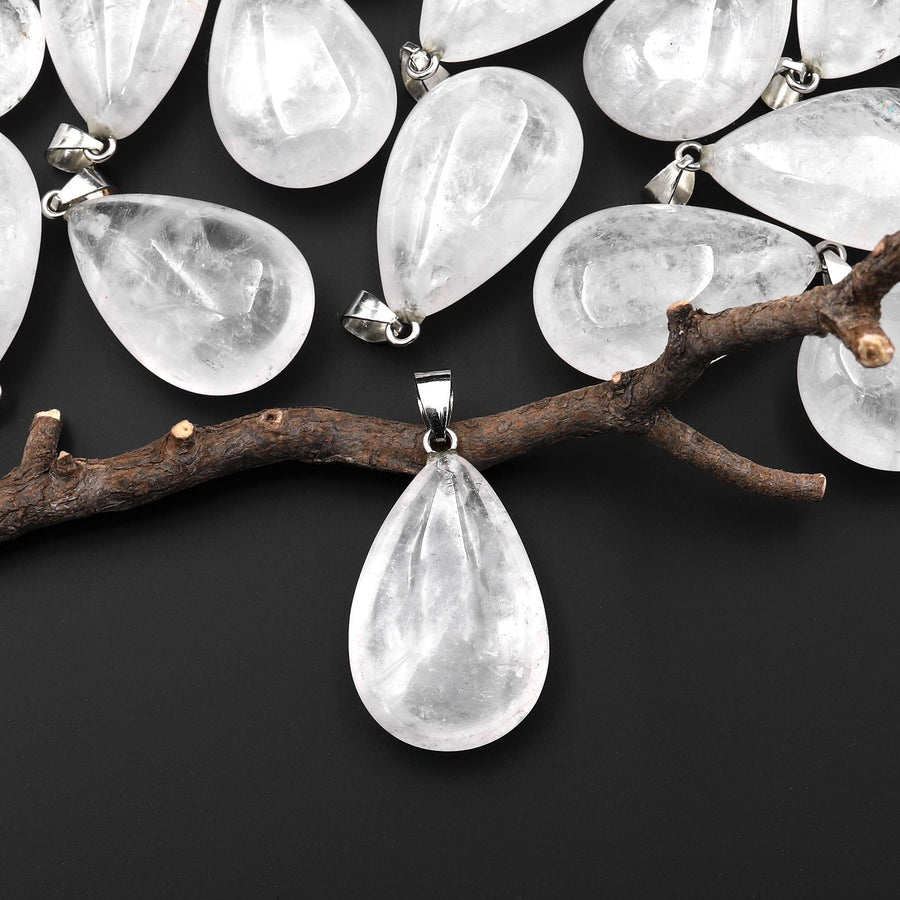 Natural Rock Crystal Quartz Teardrop Pendant Natural Healing Crystal Focal Bead
