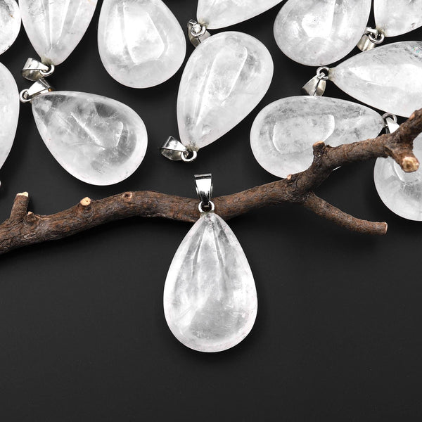 Natural Rock Crystal Quartz Teardrop Pendant Natural Healing Crystal Focal Bead