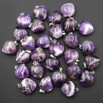 Natural Purple Chevron Amethyst Gemstone Puffy Heart Pendant
