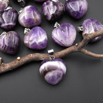 Natural Purple Chevron Amethyst Gemstone Puffy Heart Pendant
