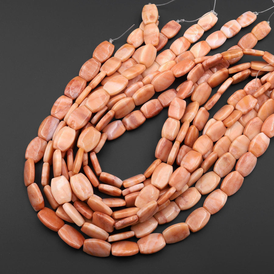 Natural Peach Marble Jasper Smooth Curved Rectangle Beads 15.5" Strand