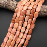 Natural Peach Marble Jasper Smooth Curved Rectangle Beads 15.5" Strand