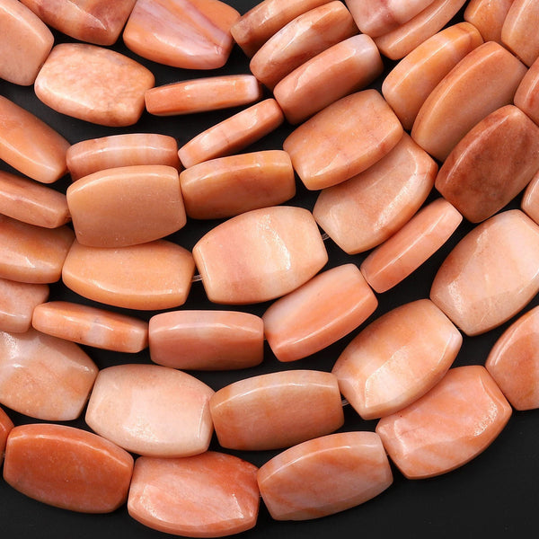 Natural Peach Marble Jasper Smooth Curved Rectangle Beads 15.5" Strand