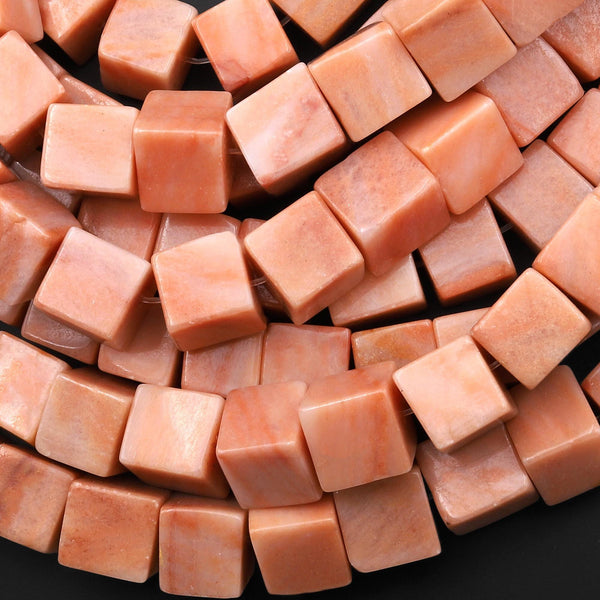 Natural Peach Marble Jasper Smooth Cube Dice 12mm Beads 15.5" Strand