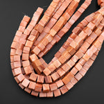 Natural Peach Marble Jasper Smooth Cube Dice 12mm Beads 15.5" Strand