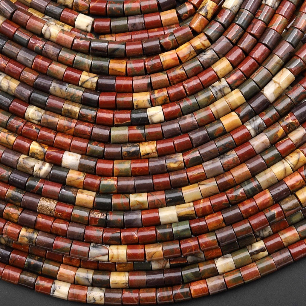 Natural Red Creek Jasper Smooth Cylinder Tube 4x4mm Beads 15.5" Strand