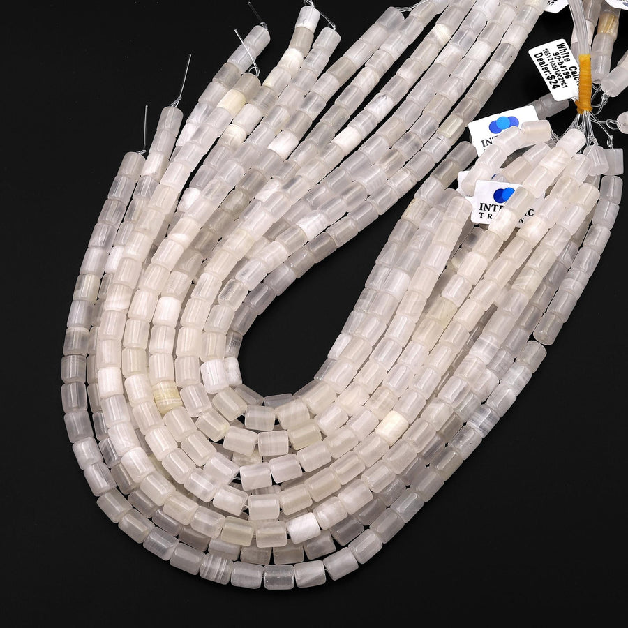 Natural White Calcite Smooth Cylinder Tube Beads 8x10mm 15.5" Strand