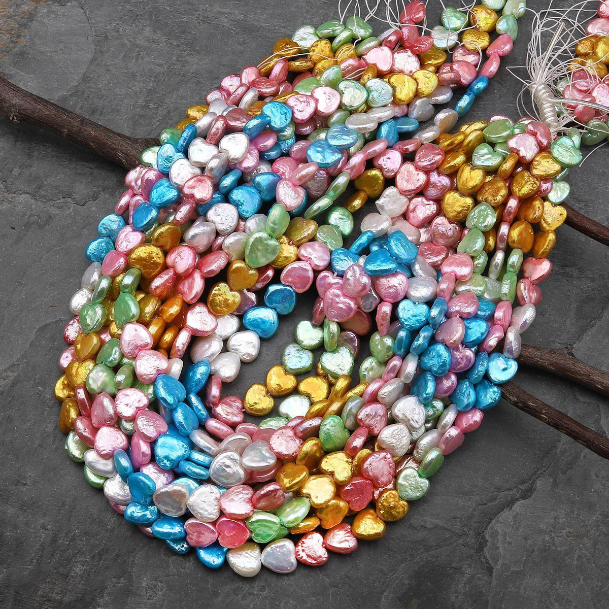 Real Genuine Freshwater Pearl 10mm Heart Shaped Beads White Blue Pink ...