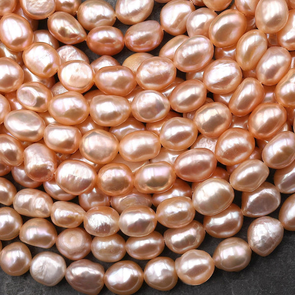 AAA Genuine Natural Peach Freshwater Pearl 8mm Vertically Drilled Nugget Beads 14" Strand