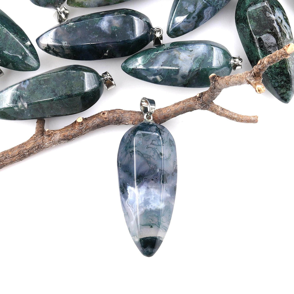 Natural Green Moss Agate Pendant Teardrop Crystal Pendulum Bead A4
