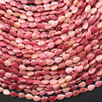 Faceted Natural Pink Petrified Rhodonite Leaf Teardrop Gemstone Beads 4x6mm 15.5" Strand