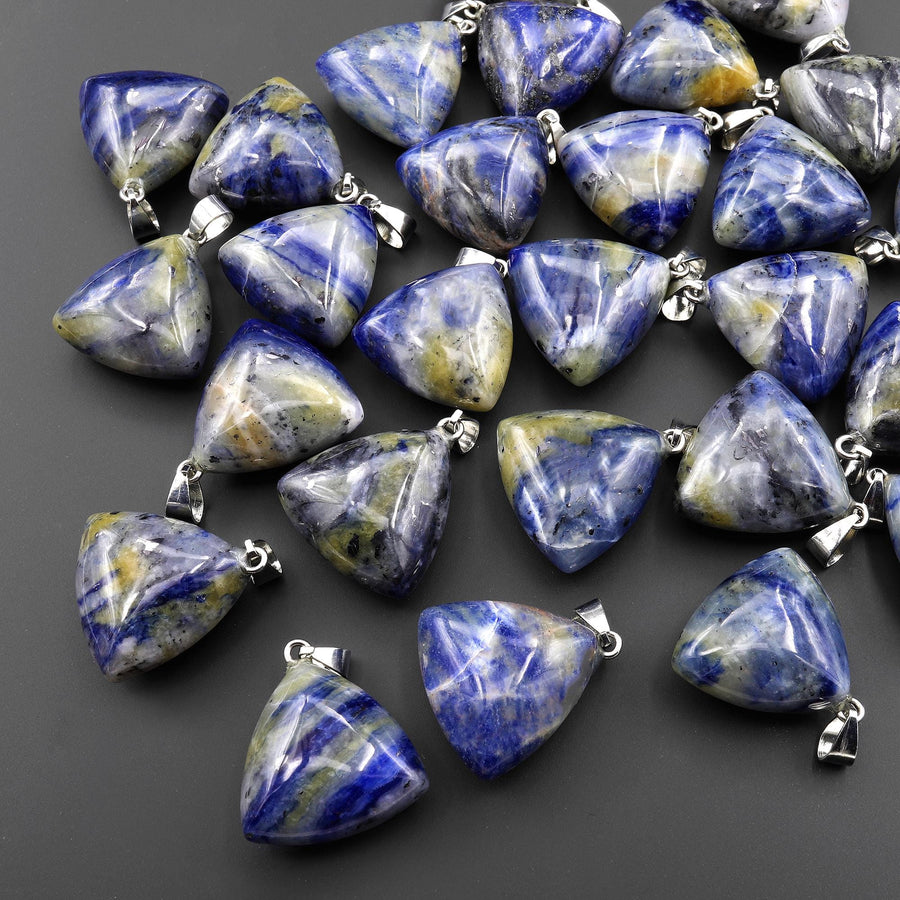 Natural Gemstone Puffy Triangle Pendant Blue Sodalite 24mm