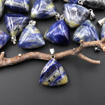 Natural Gemstone Puffy Triangle Pendant Blue Sodalite 24mm