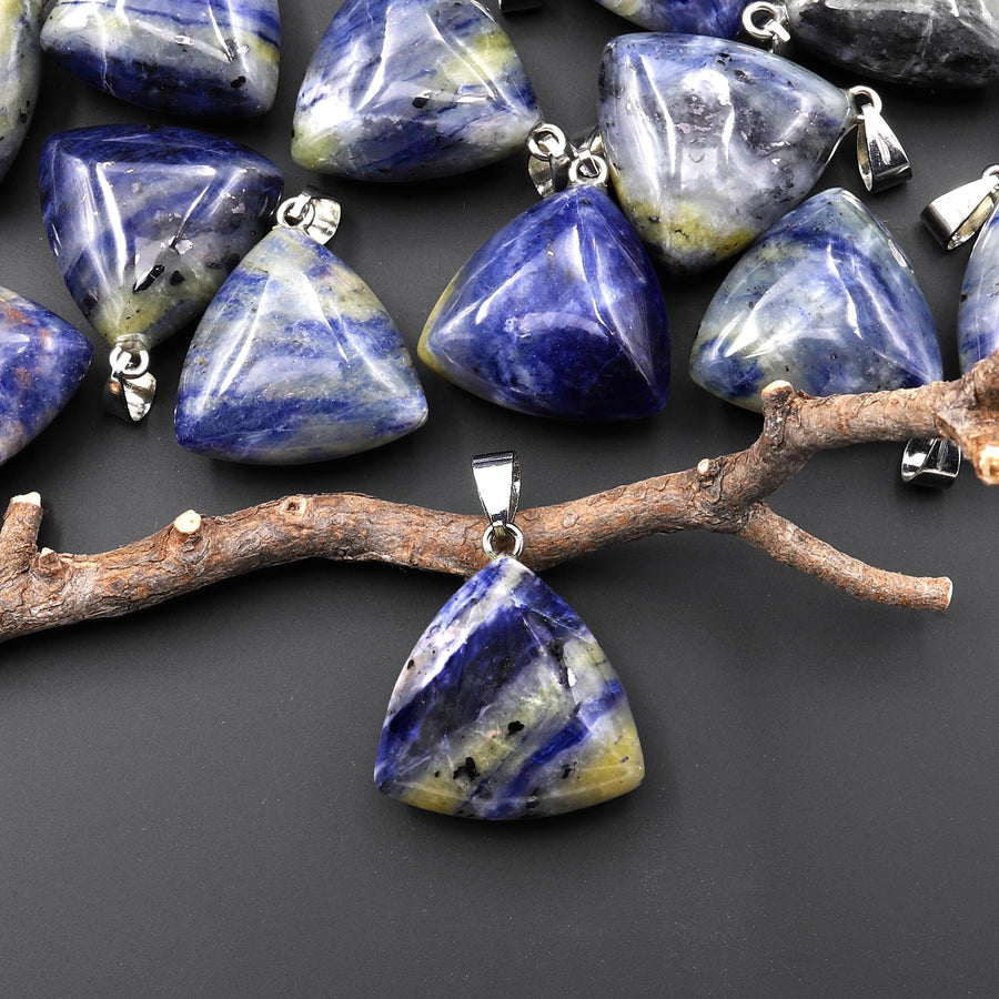 Natural Gemstone Puffy Triangle Pendant Blue Sodalite 24mm