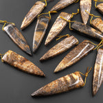 Rare Natural Brown Turkish Needle Agate Side Drilled Triangle Dagger Pendant