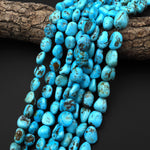 Genuine Natural Blue Turquoise Freeform Pebble Nugget Beads Gemstone 15.5" Strand