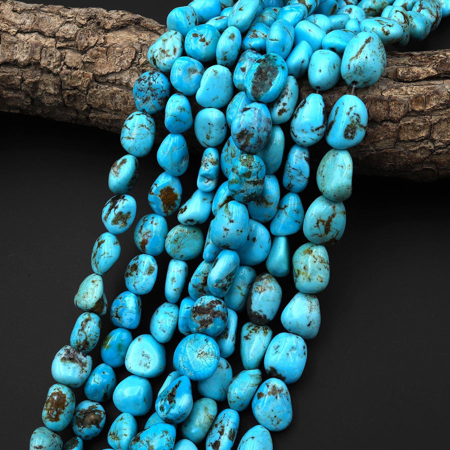 Genuine Natural Blue Turquoise Freeform Pebble Nugget Beads Gemstone 15.5" Strand