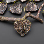 Natural Turritella Agate Fossil Side Drilled Heart Pendant from Wyoming USA