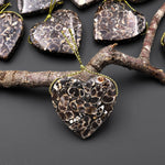 Natural Turritella Agate Fossil Side Drilled Heart Pendant from Wyoming USA