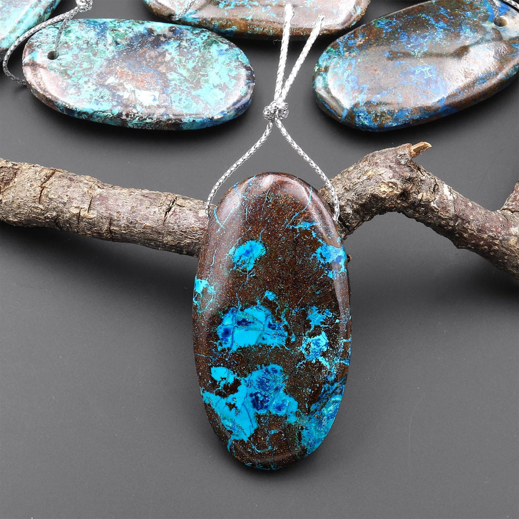 Rare Genuine Natural Shattuckite Freeform Oval Pendant Side Drilled Azurite Chrysocolla Gemstone from the Old Arizona Copper Mine A5