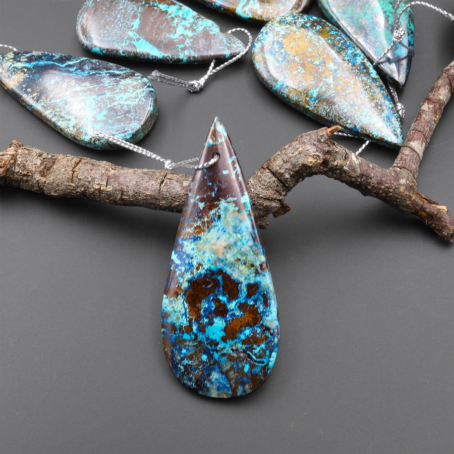 Rare Genuine Natural Shattuckite Teardrop Pendant Azurite Chrysocolla Gemstone from the Old Arizona Copper Mine