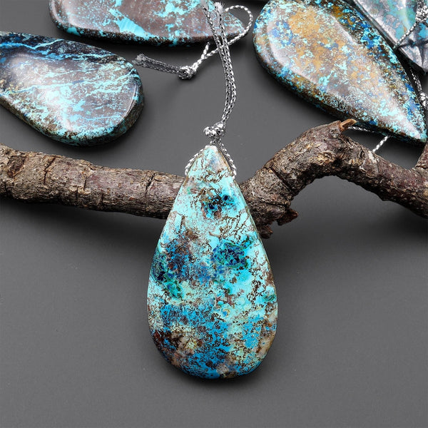 Rare Genuine Natural Shattuckite Teardrop Pendant Azurite Chrysocolla Gemstone from the Old Arizona Copper Mine