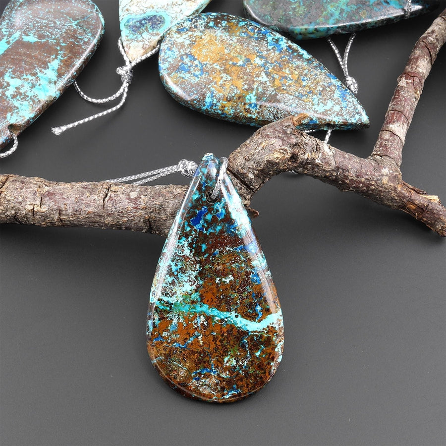 Rare Genuine Natural Shattuckite Teardrop Pendant Azurite Chrysocolla Gemstone from the Old Arizona Copper Mine A1