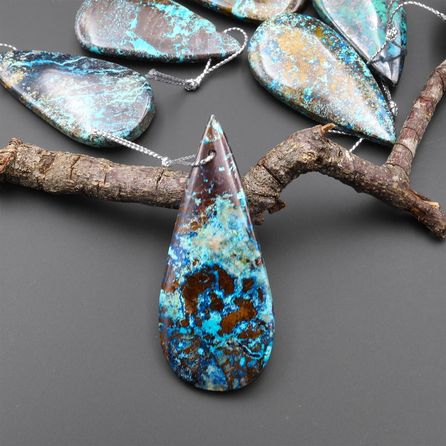 Rare Genuine Natural Shattuckite Teardrop Pendant Azurite Chrysocolla Gemstone from the Old Arizona Copper Mine A4