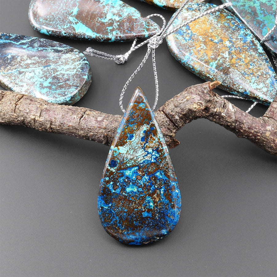 Rare Genuine Natural Shattuckite Teardrop Pendant Azurite Chrysocolla Gemstone from the Old Arizona Copper Mine A5
