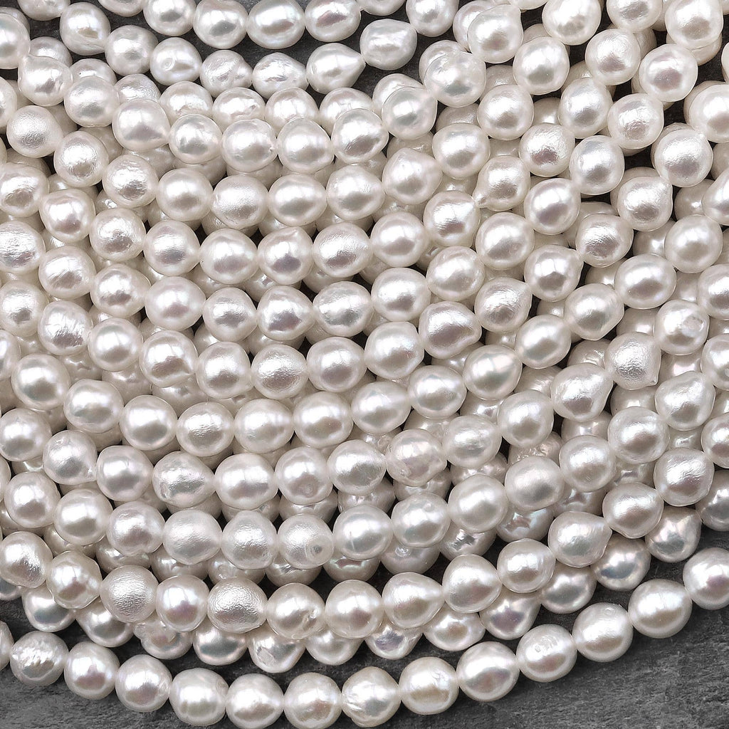 Genuine Freshwater Small 5mm Off Round White Pearls 15.5" Strand