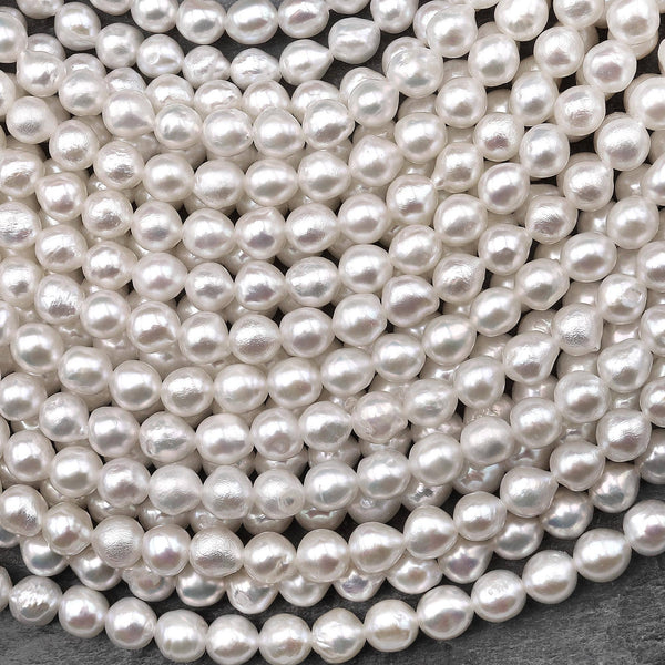 Genuine Freshwater Small 5mm Off Round White Pearls 15.5" Strand