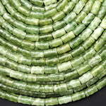 AAA Natural Celadon Green Jade Beads Smooth Rippled Tube 6x10mm 15.5" Strand