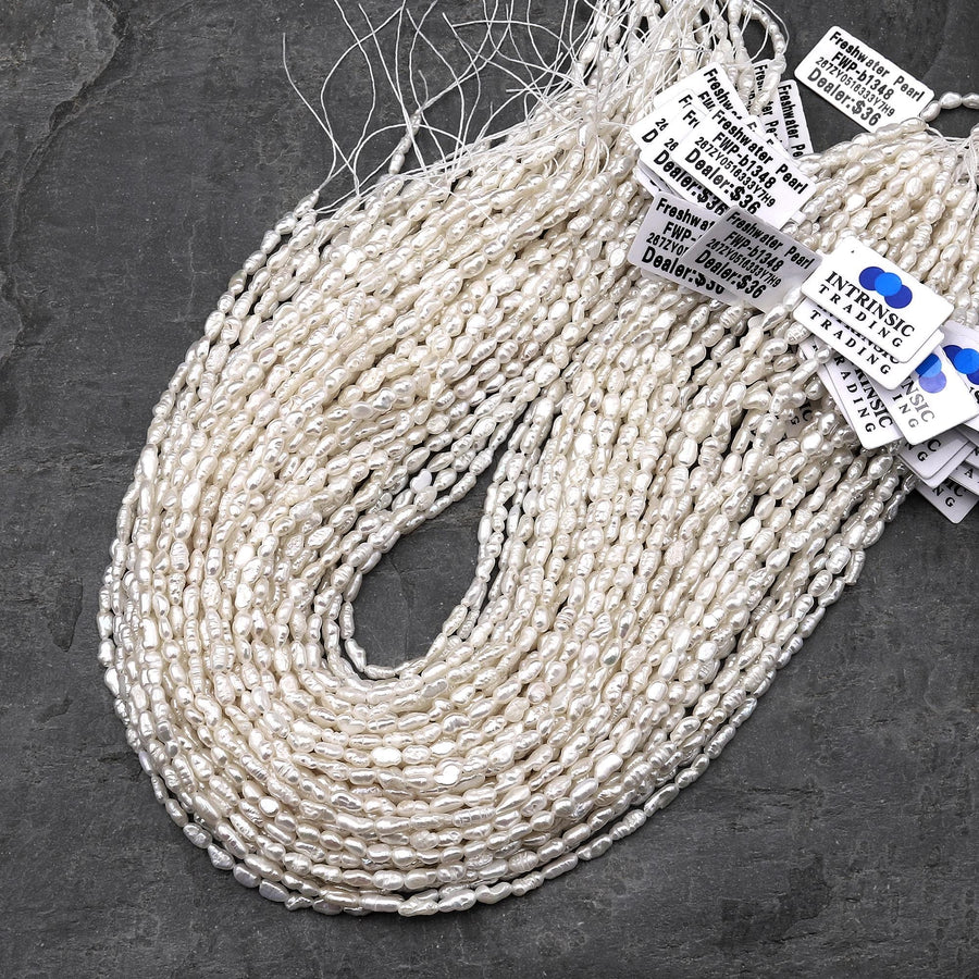 Genuine Freshwater Small White Rice Nugget Pearl 14.5" Strand