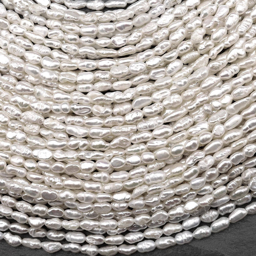 Genuine Freshwater Small White Rice Nugget Pearl 14.5" Strand