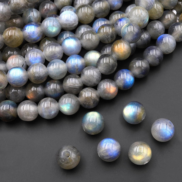 Large Hole Beads 3mm Drill Natural Labradorite 11mm 12mm Round Beads 8" Strand