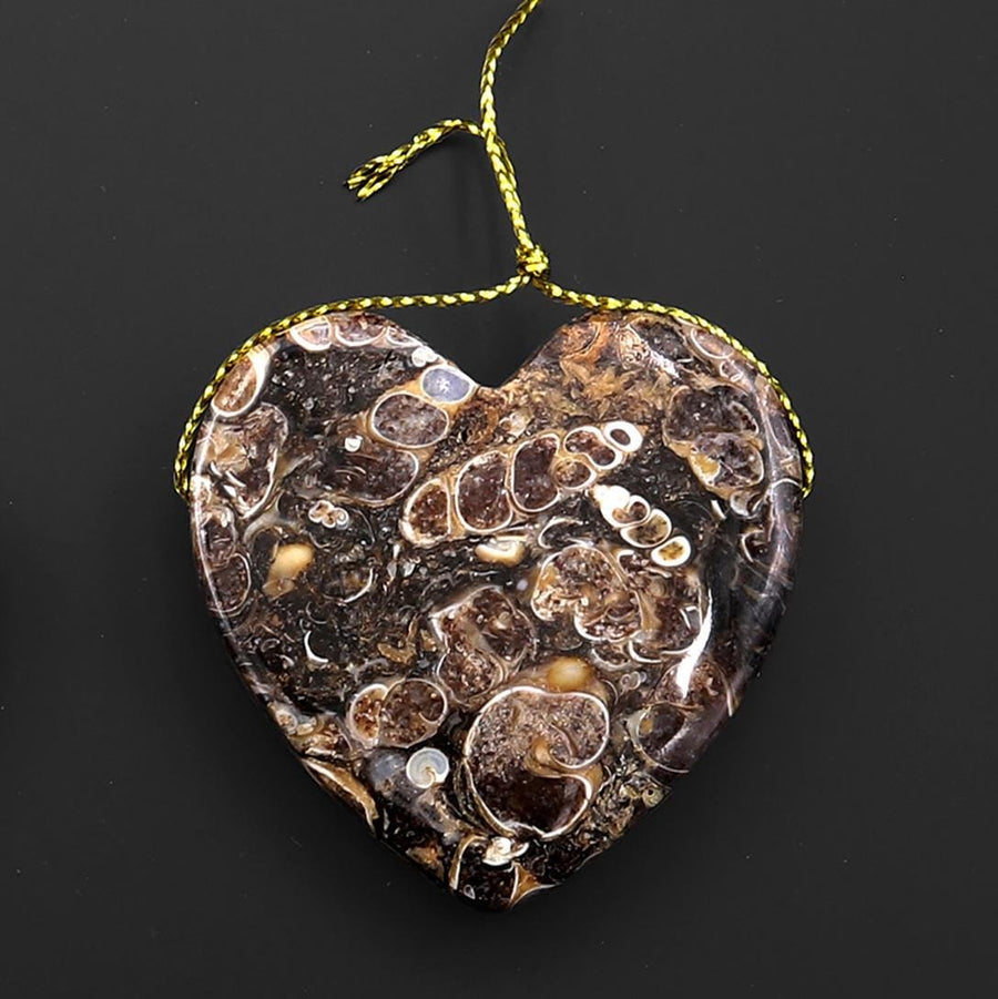 Natural Turritella Agate Fossil Side Drilled Heart Pendant from Wyoming USA A7