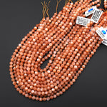 AAA Faceted Natural Peach Moonstone Round Beads 6mm 15.5" Strand