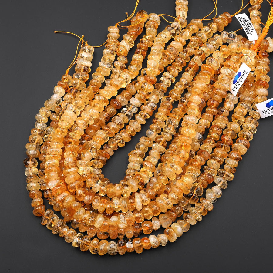 Large Natural Golden Yellow Citrine Freeform Thick Rondelle 12mm Beads 15.5" Strand